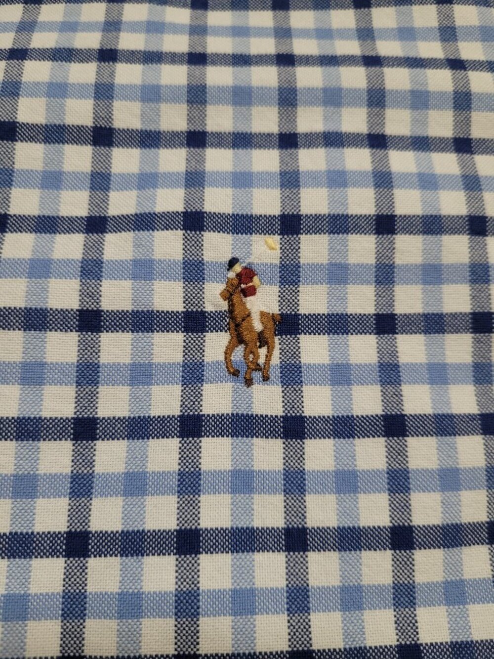Ralph Lauren Mens Blue Checkered Plaid Gingham Oxford Dress Shirt Polo XL Preppy - Picture 2 of 9